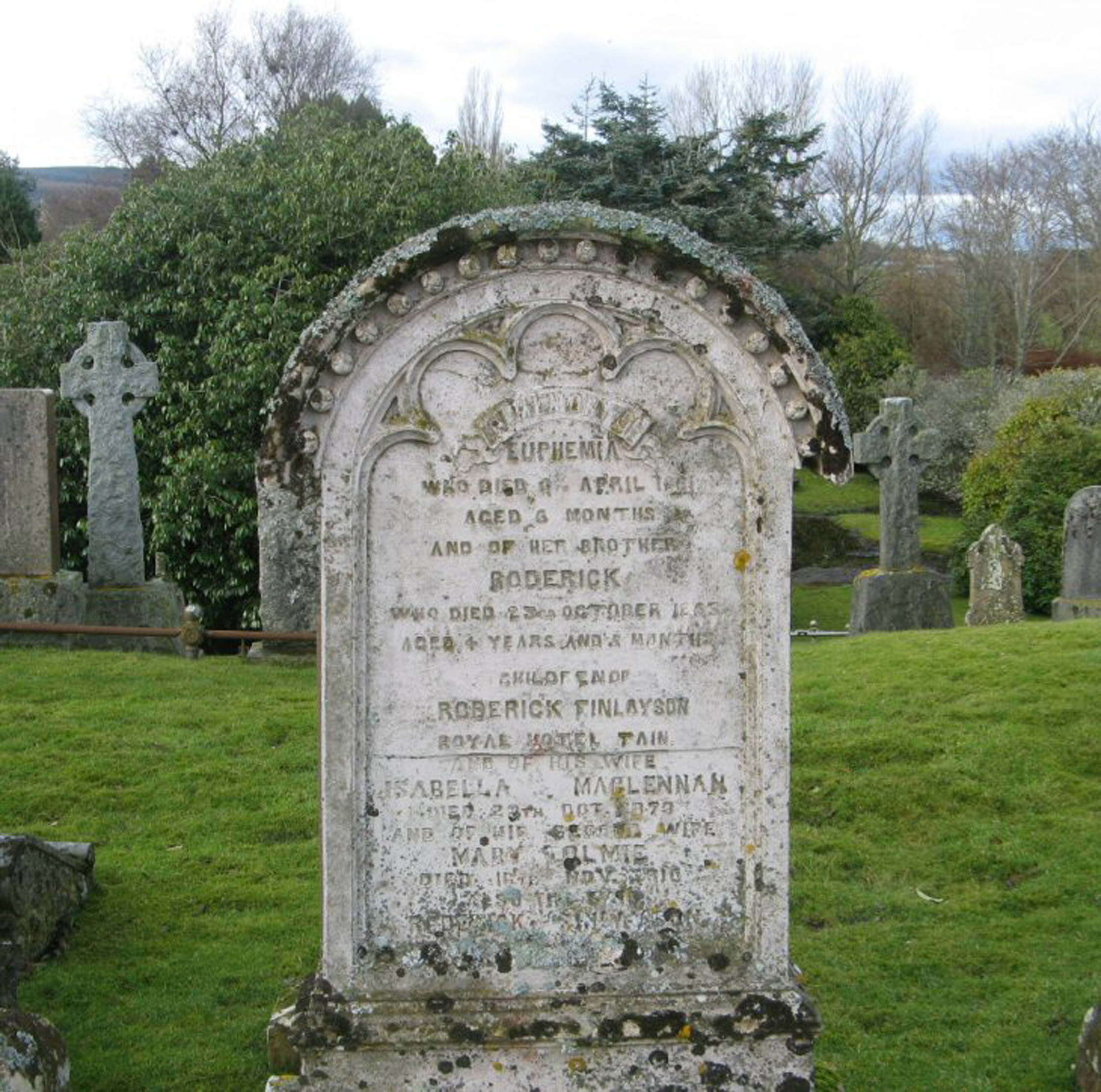 Photo of headstones/Isabella Finlayson (McLennan)  died 1873 MI Tain St Duthus